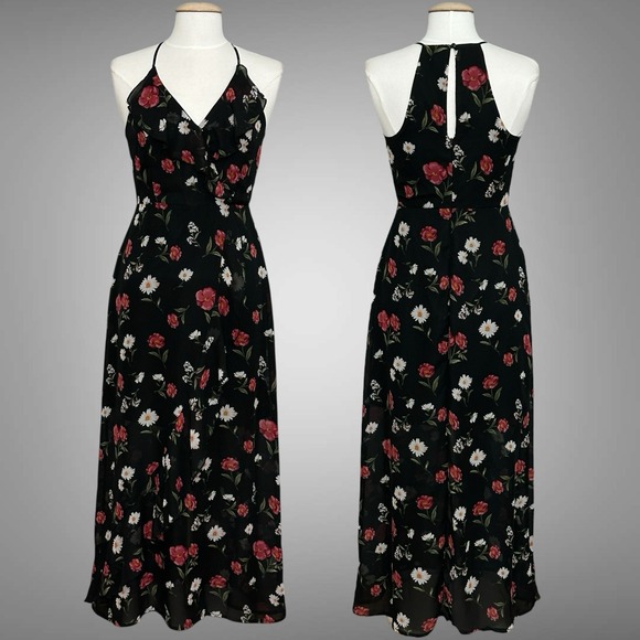 No Boundaries Dresses & Skirts - Y2K NB Womens Dress M 7-9 Black Red Floral Ruffle Long Dark Romantic Whimsigoth